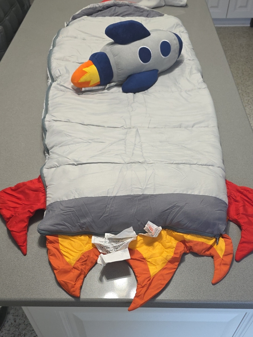 Ozark Trail Kids Rocket Sleeping Bag in Gray with Red & Orange Flame Accents
